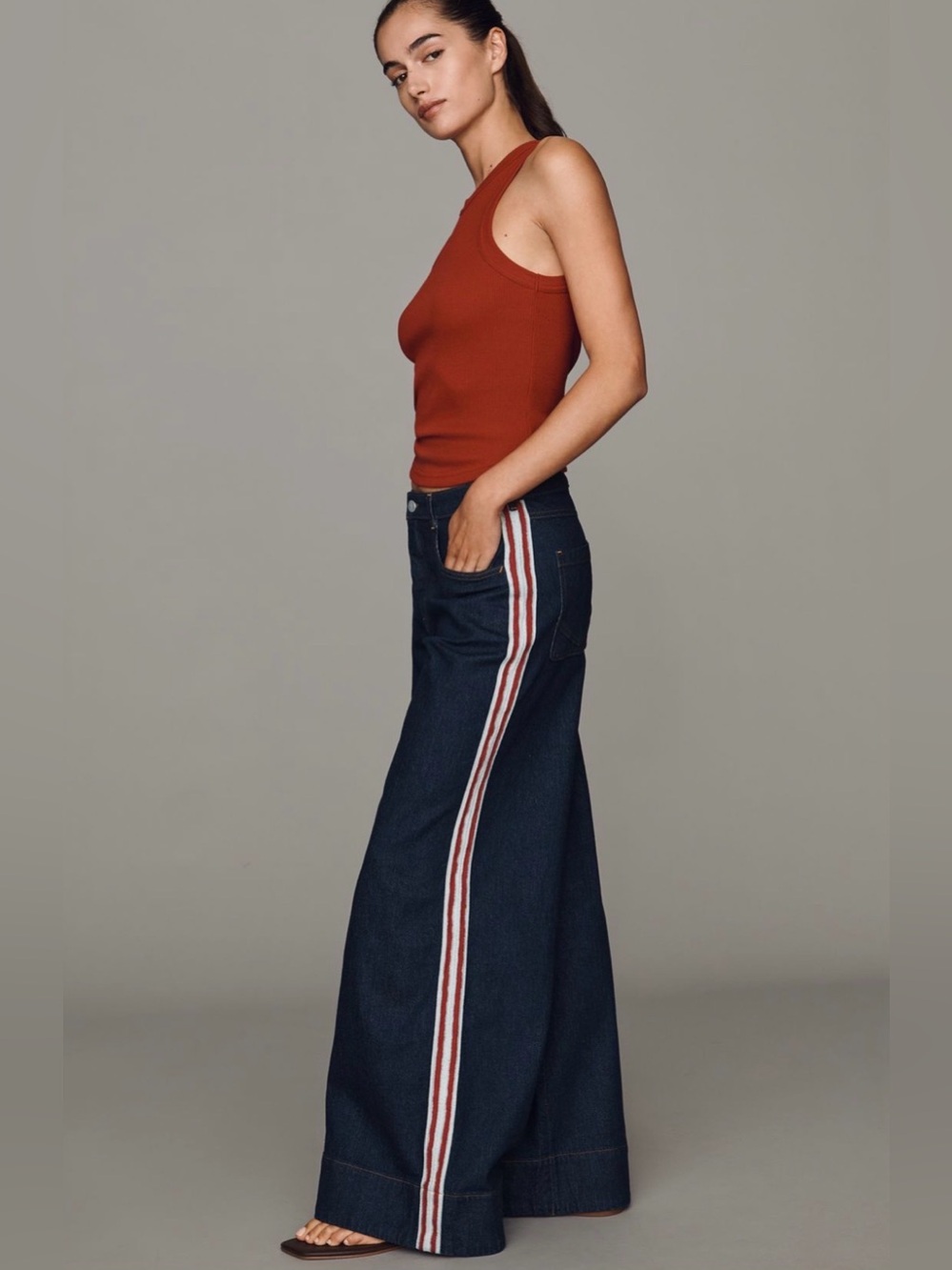 NWT Pilcro Azura High Rise Wide Leg Track Stripe Jeans